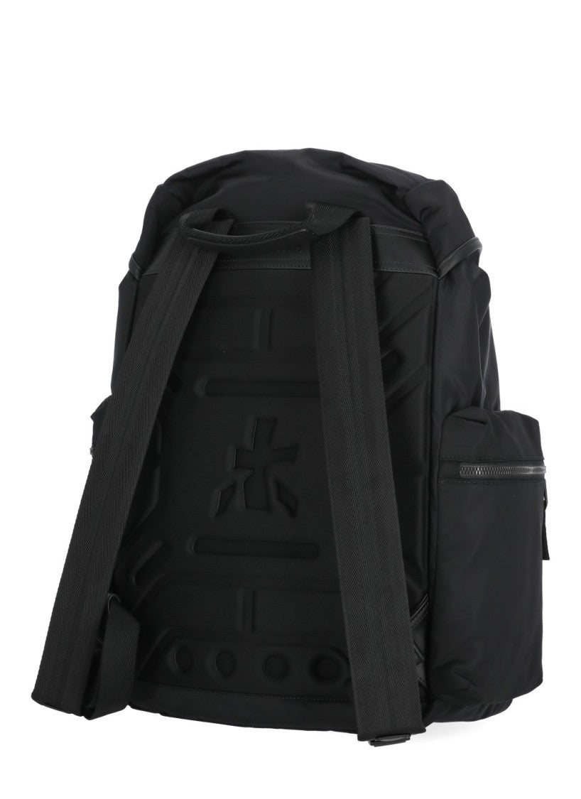 Prmt Black Nylon Backpack With Leather Insert And Versatile Storage