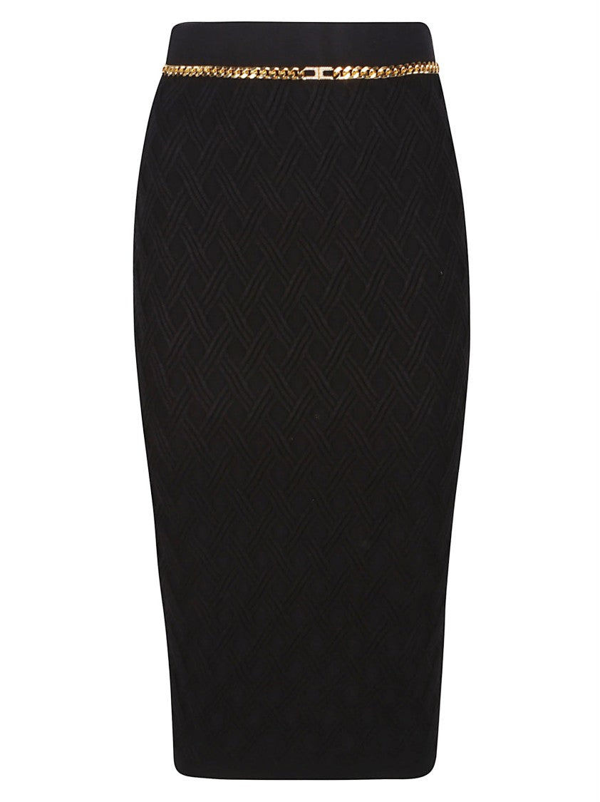 Elisabetta Franchi High Waisted Viscose-Blend Midi Skirt