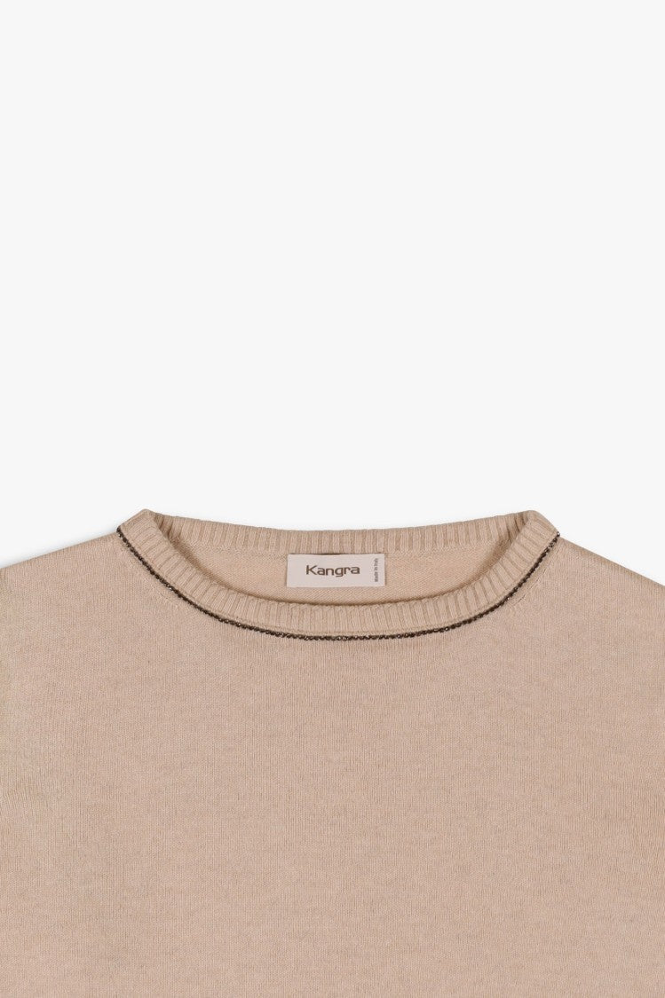 Kangra Beige Crewneck Sweater With Refined Stitch Detail