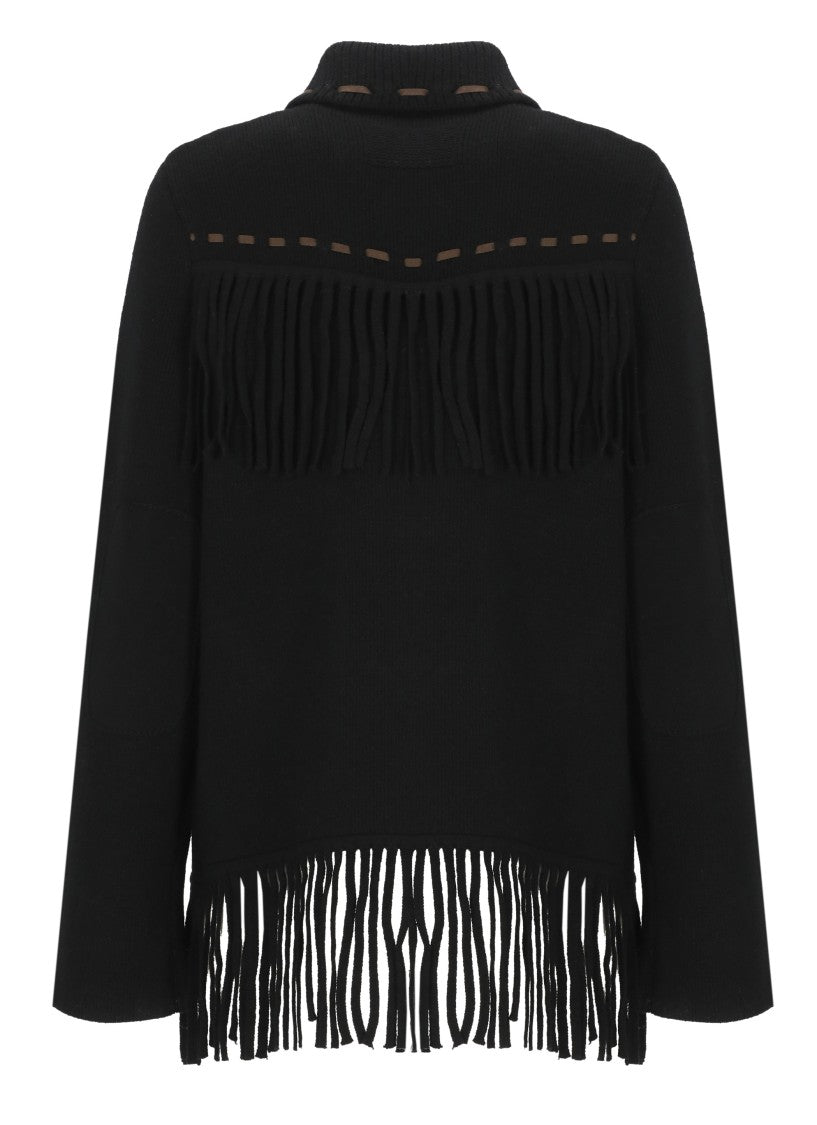 Guest In Residence Black Fringe-Detail Classic Collar Button Jacket
