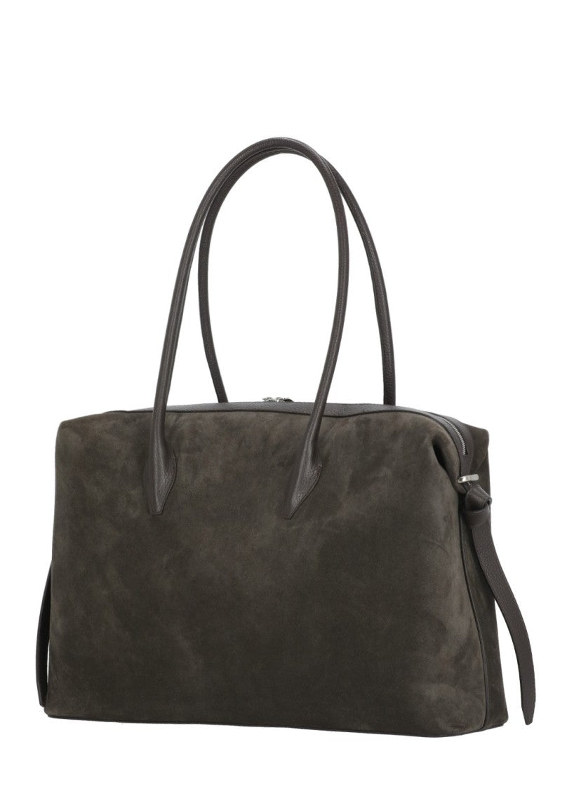 Yuzefi Brown Suede Shoulder Bag With Double Handle Design