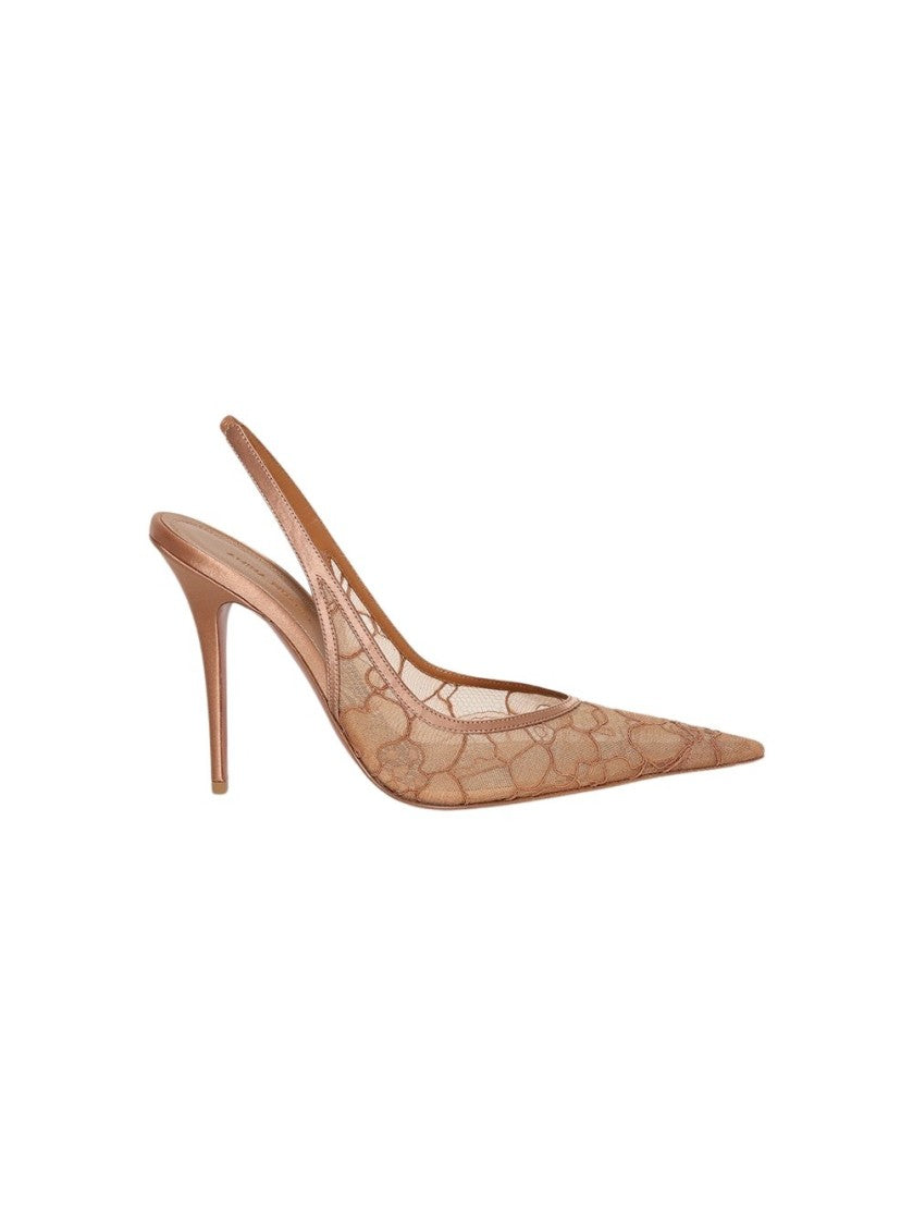 Amina Muaddi Anok Lace Slingback Pump - Latte