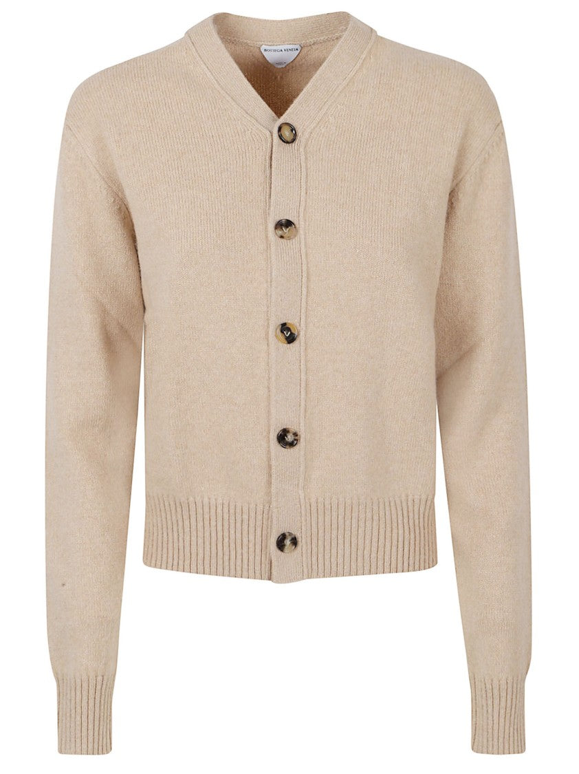 Bottega Veneta Cropped Button-Down Cashmere Sweater With Leather Elbow Patches