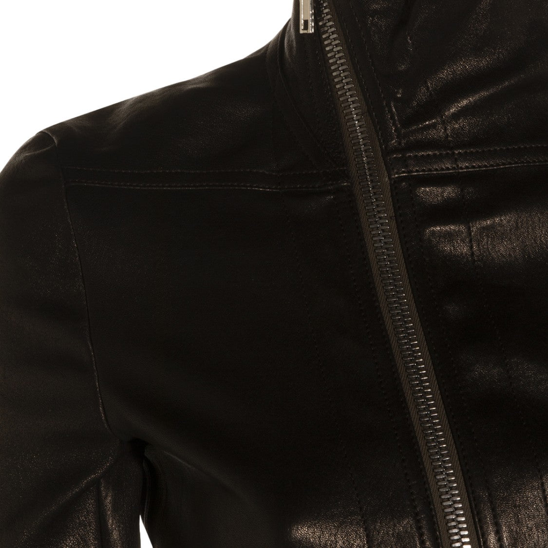 Rick Owens Fitted Asymmetrical Black Leather Jacket