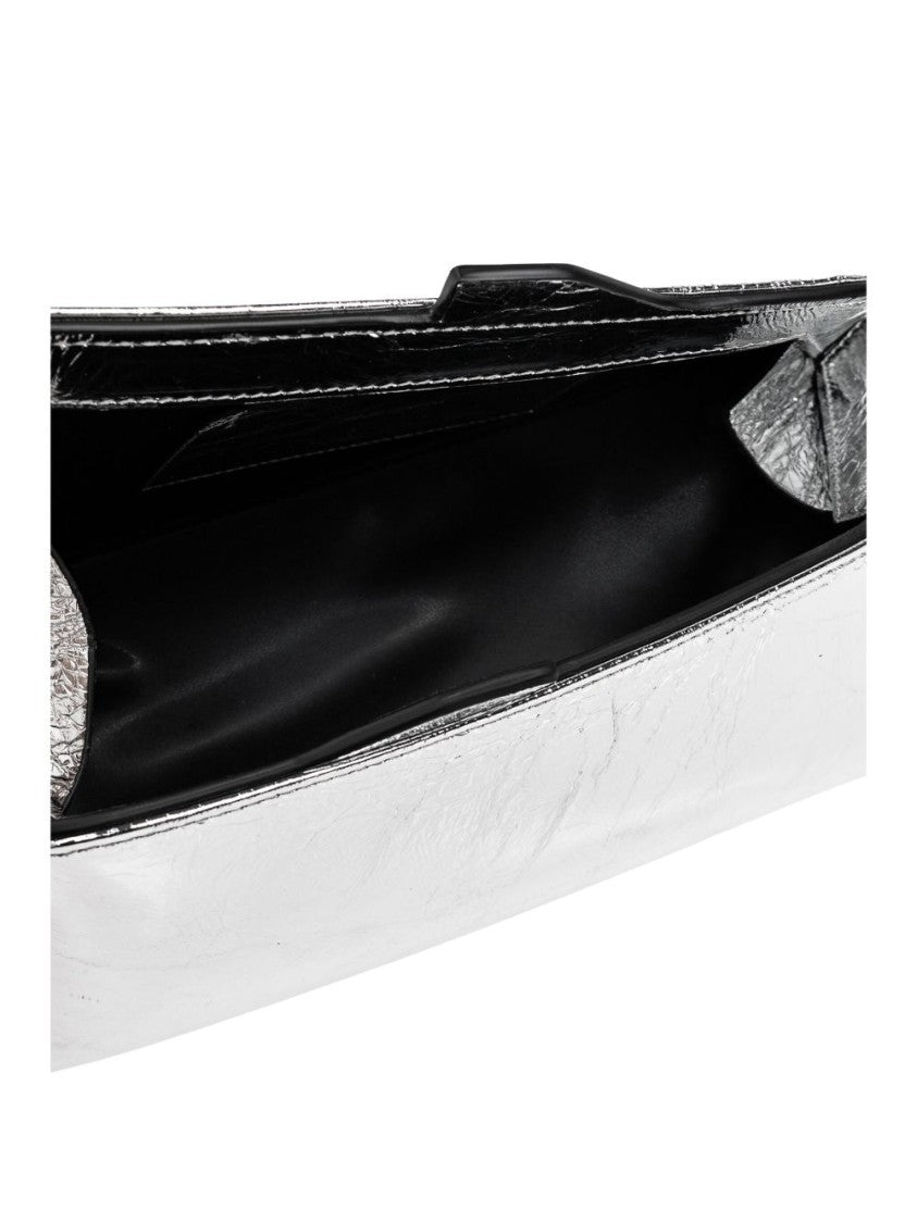The Attico Metallic Silver Crinkled Leather Clutch