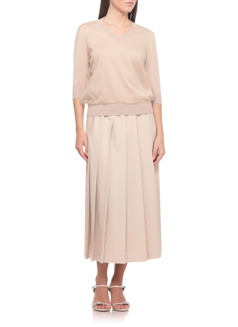 Fabiana Filippi Beige V-Neck Tulle Top