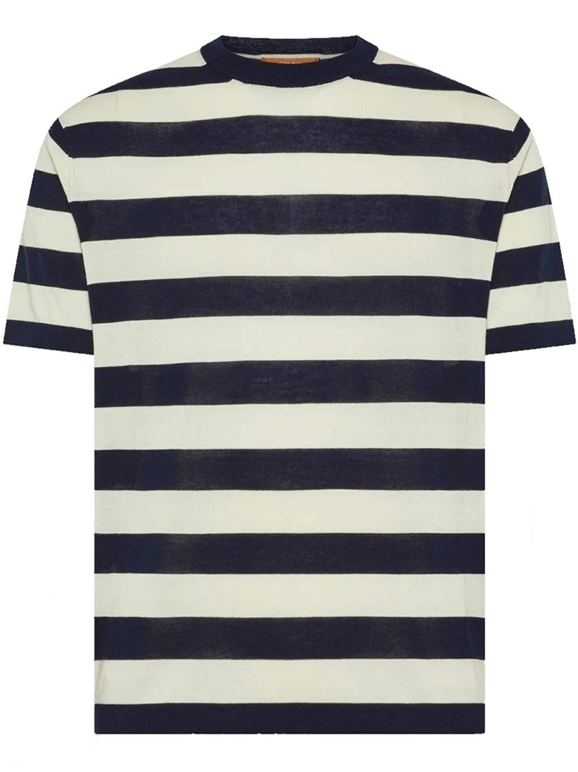 Cruna Navy/Off-White Horizontal Stripe Crew Neck T-Shirt