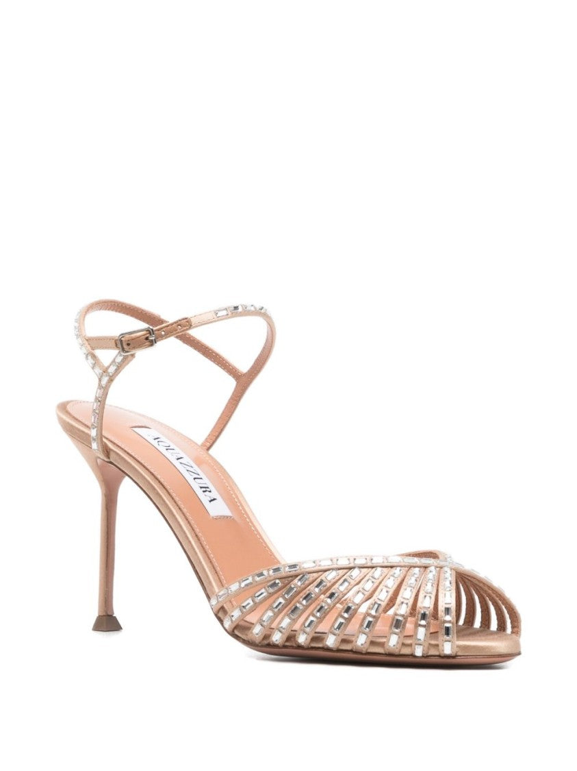 Aquazzura Pink Embellished Stiletto Ankle Strap Sandals