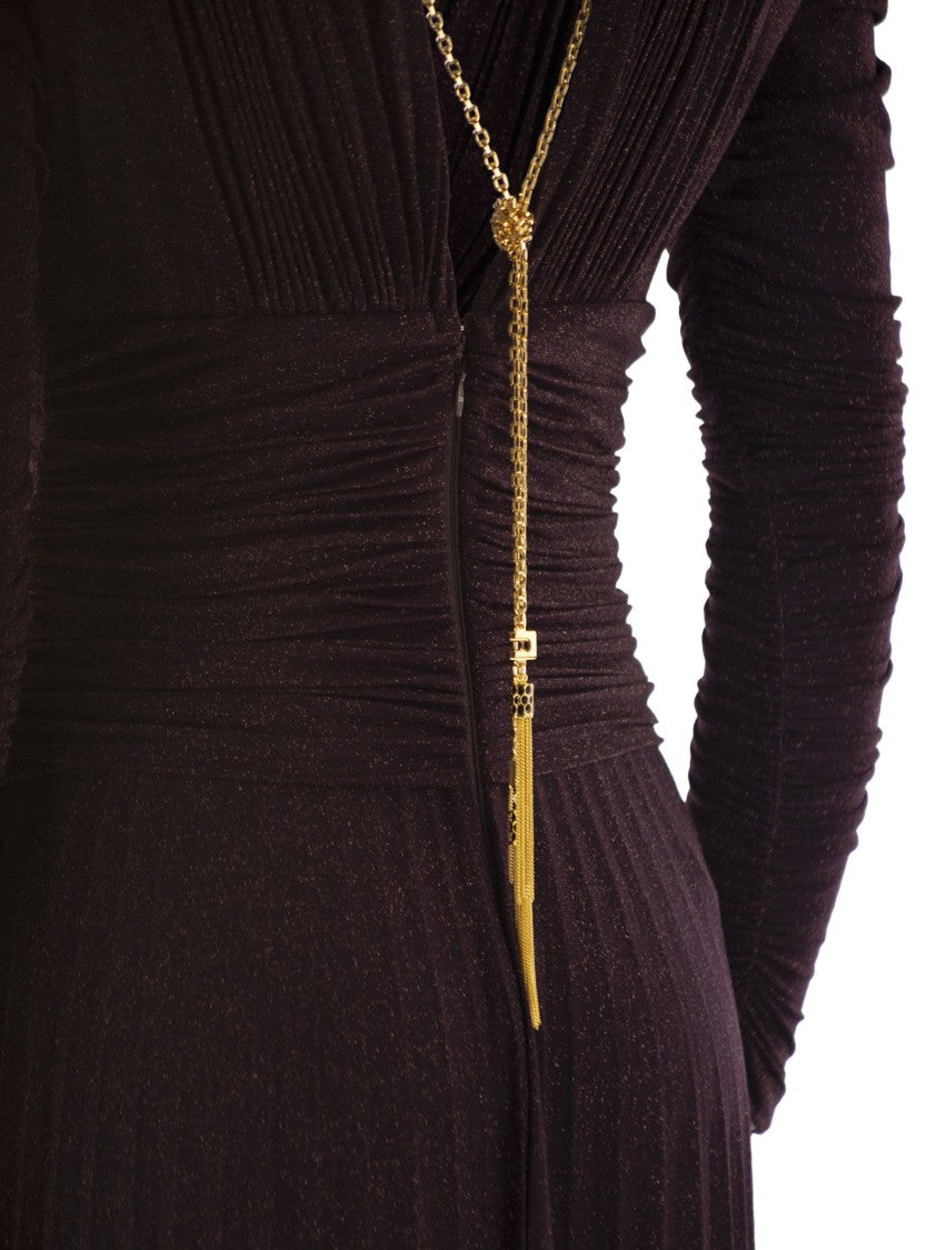 Elisabetta Franchi Red Carpet Dress In Lurex Jersey With Necklace