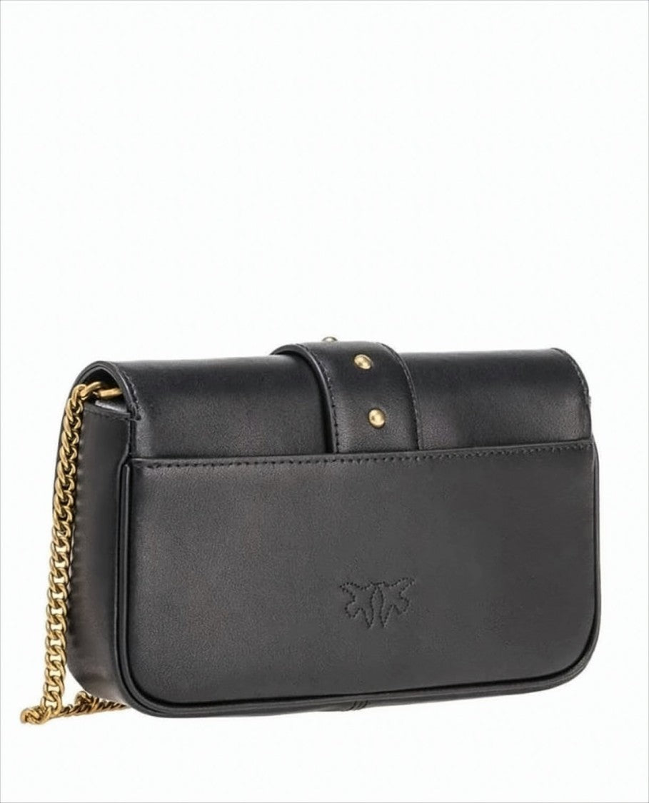 Pinko Rectangular Black Leather Shoulder Bag