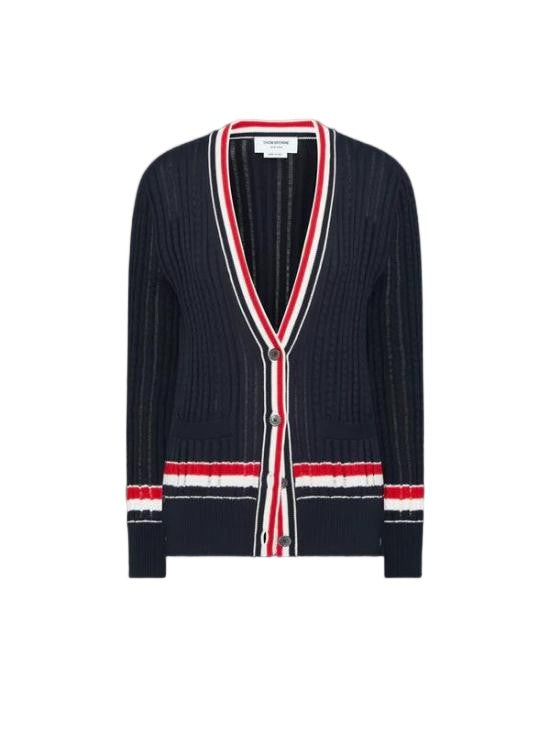 Thom Browne Contrasting Stripes Deep V-Neck Cardigan