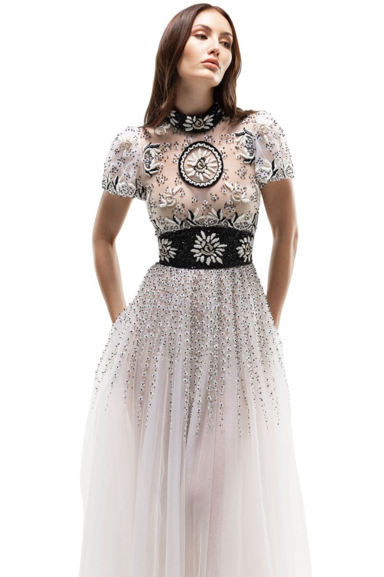Saiid Kobeisy Embroidered Tulle Midi Dress