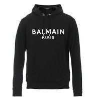Balmain Slouchy Black Organic Cotton Hoodie With Bold Logo Print