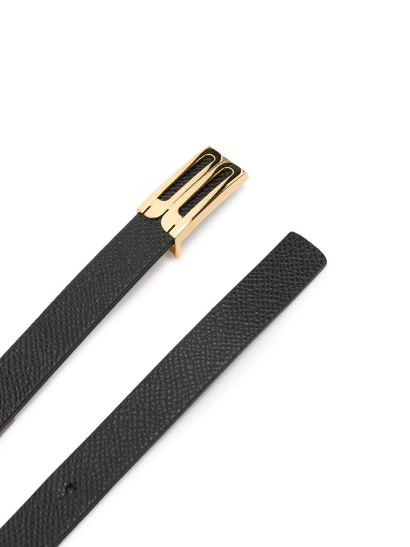 Victoria Beckham Textured Black Belt With Gold-Tone Buckle