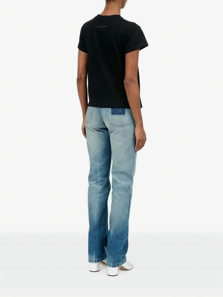 Mm6 By Maison Margiela Cropped Black T-Shirt With Front Print