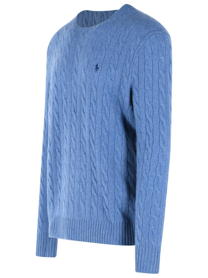 Polo Ralph Lauren Blue Cable-Knit Wool Cashmere-Blend Sweater
