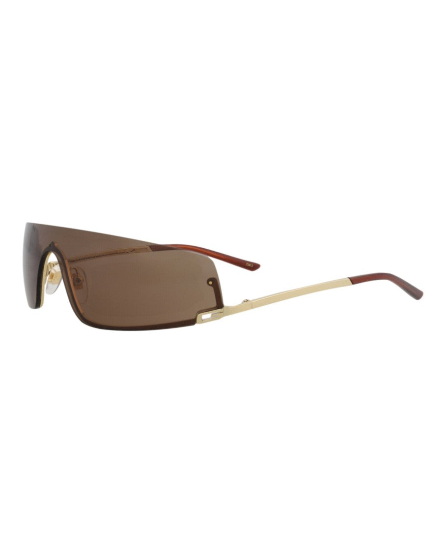 Gucci Shield-Frame Metal Sunglasses With Brown Lens And Velvet Case