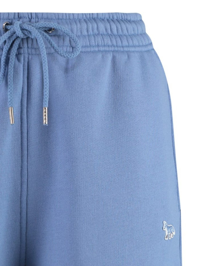Maison Kitsuné Relaxed Fit Blue Cotton Shorts With Embroidered Logo