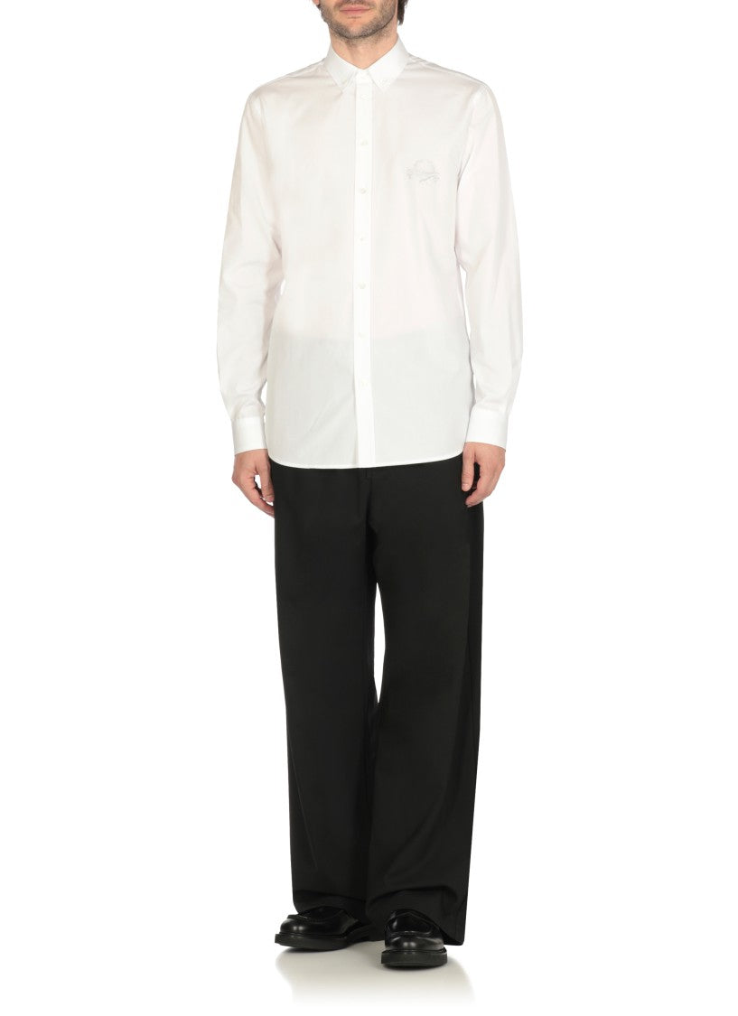 Moschino White Cotton Shirt With Contrasting Logo Embroidery