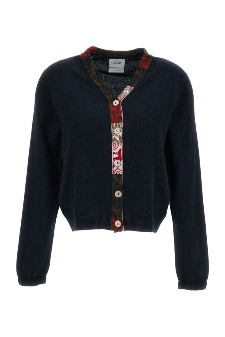 Barrie Black V-Neck Cropped Cashmere Cardigan