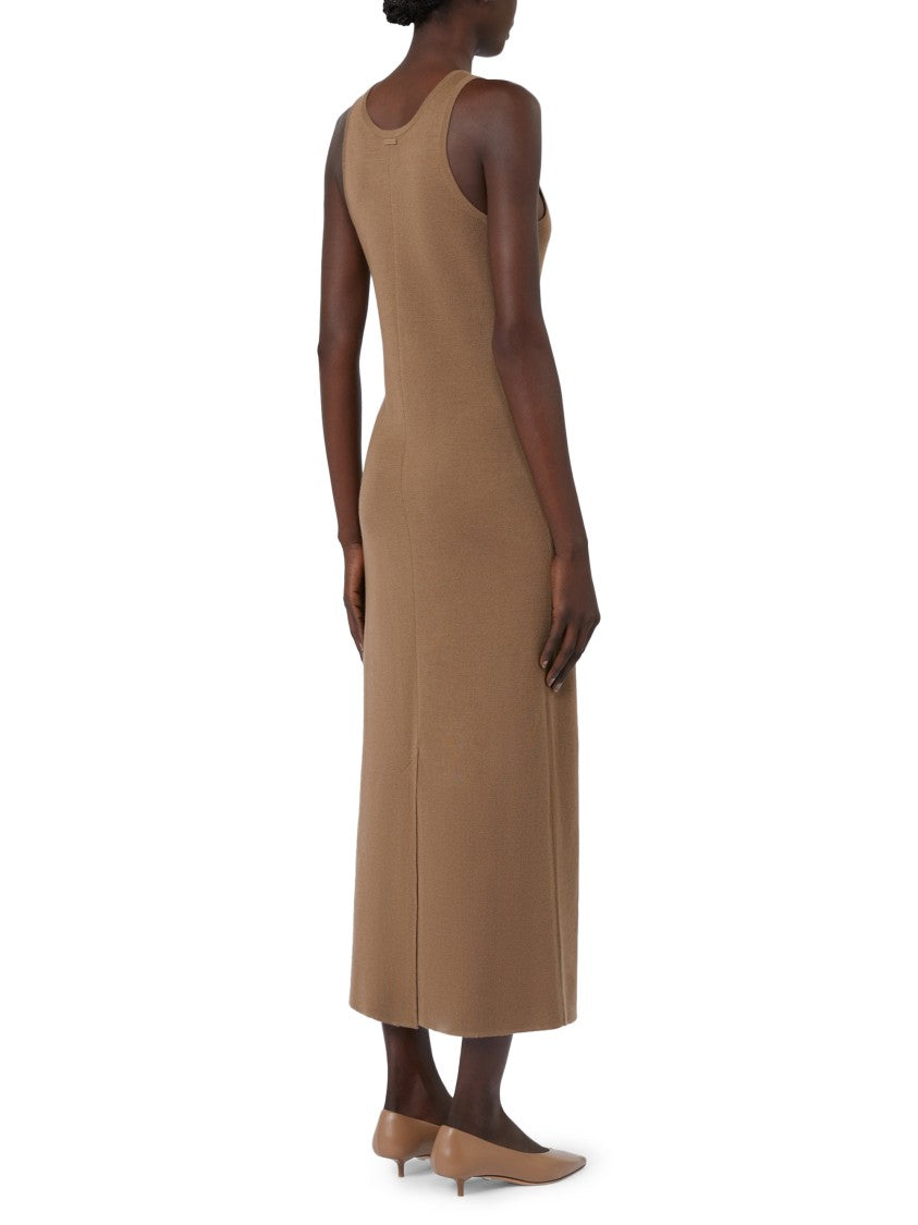 Max Mara Sleeveless Brown Maxi Dress With Subtle Side Slit