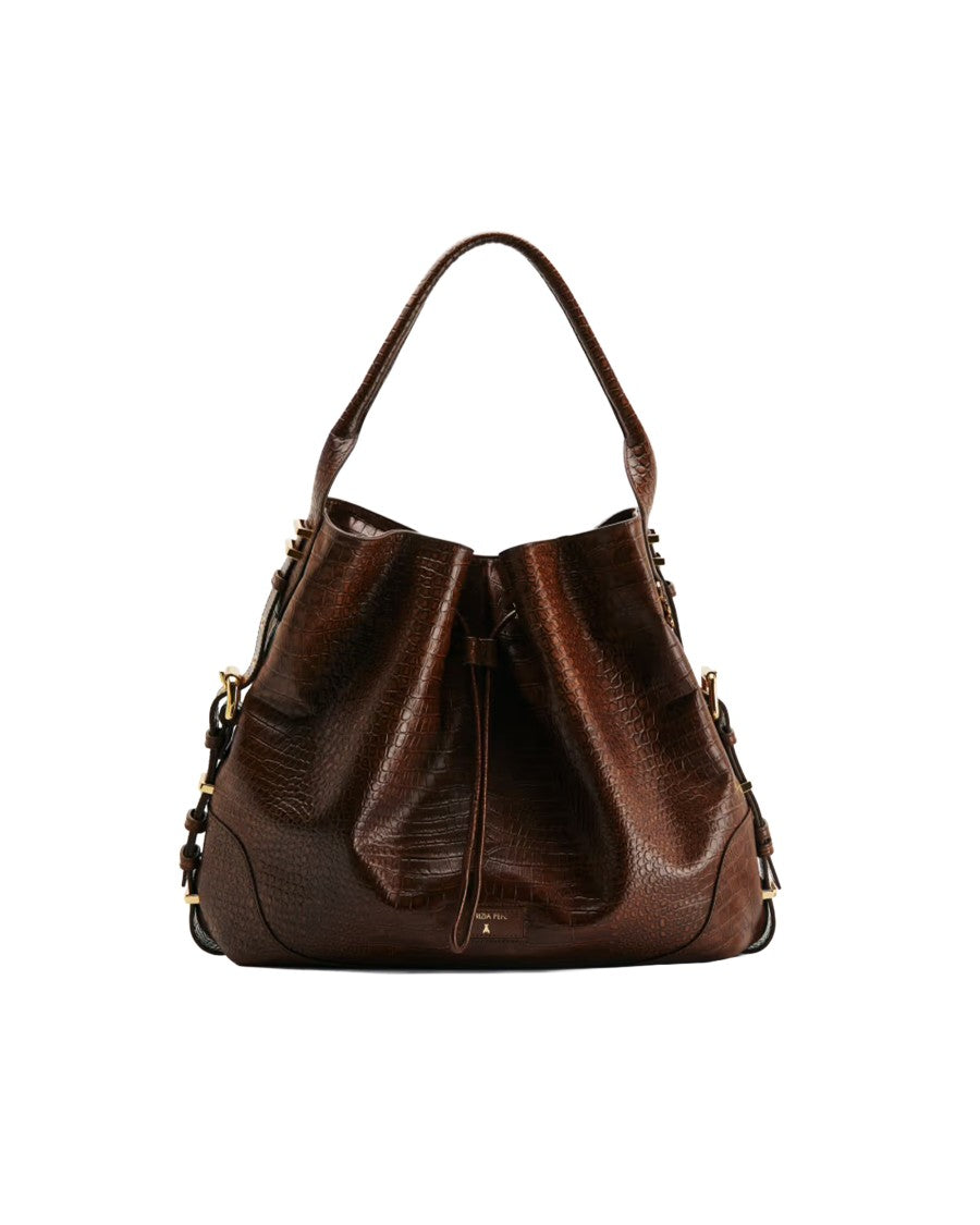 Patrizia Pepe Brown Croco Croc-Embossed Leather Handbag