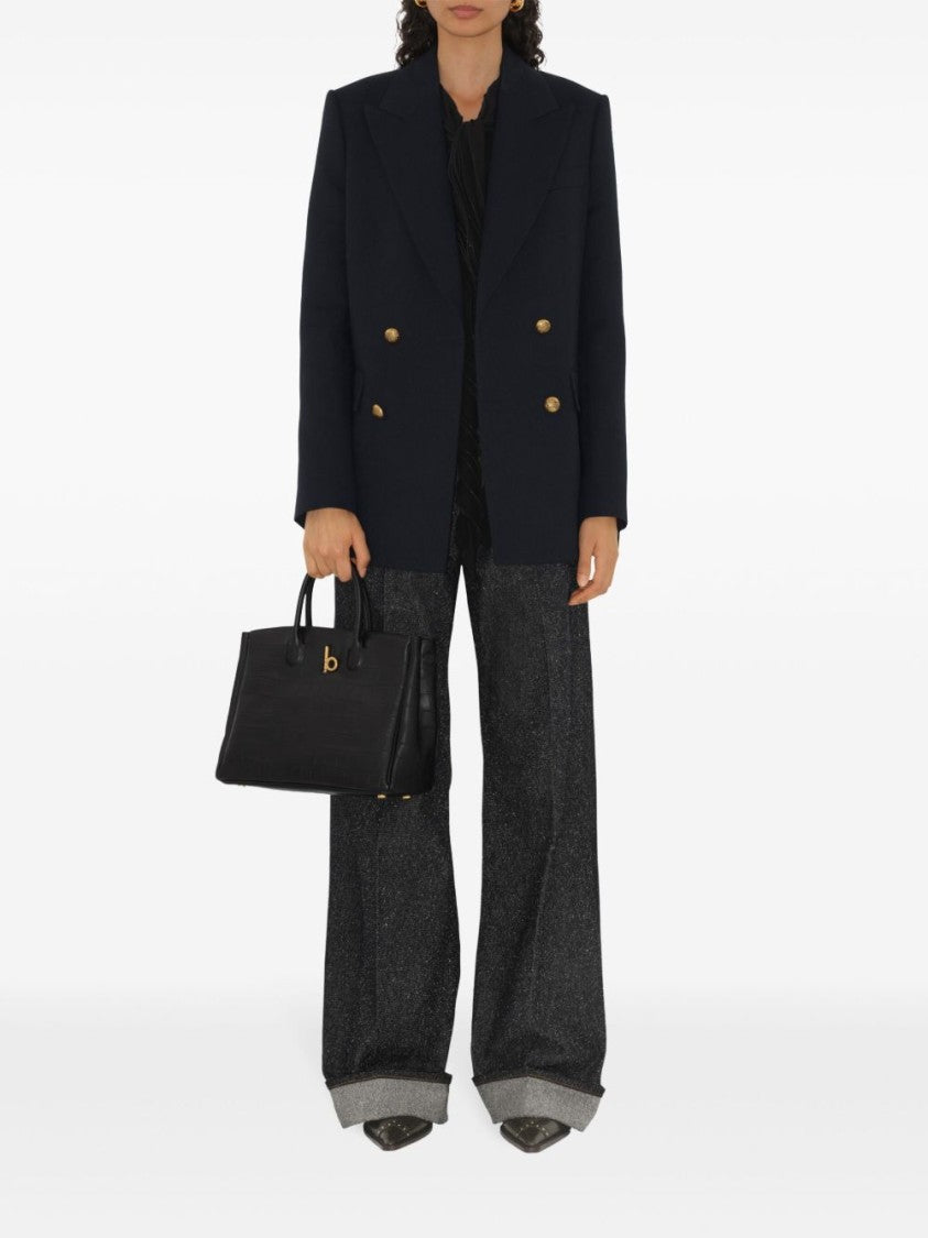 Burberry Structured Black Crocodile Pattern Bag