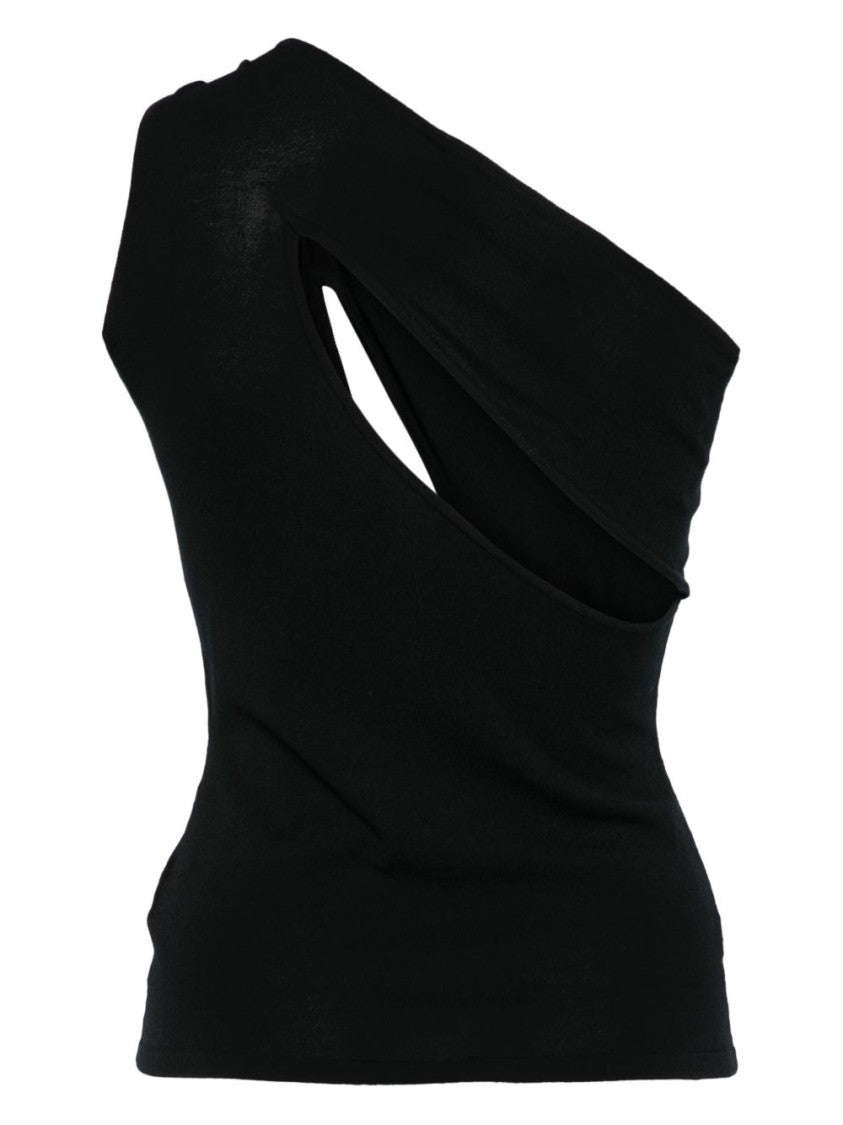 Federica Tosi Asymmetrical Black Tank Top With Cut-Out Detail