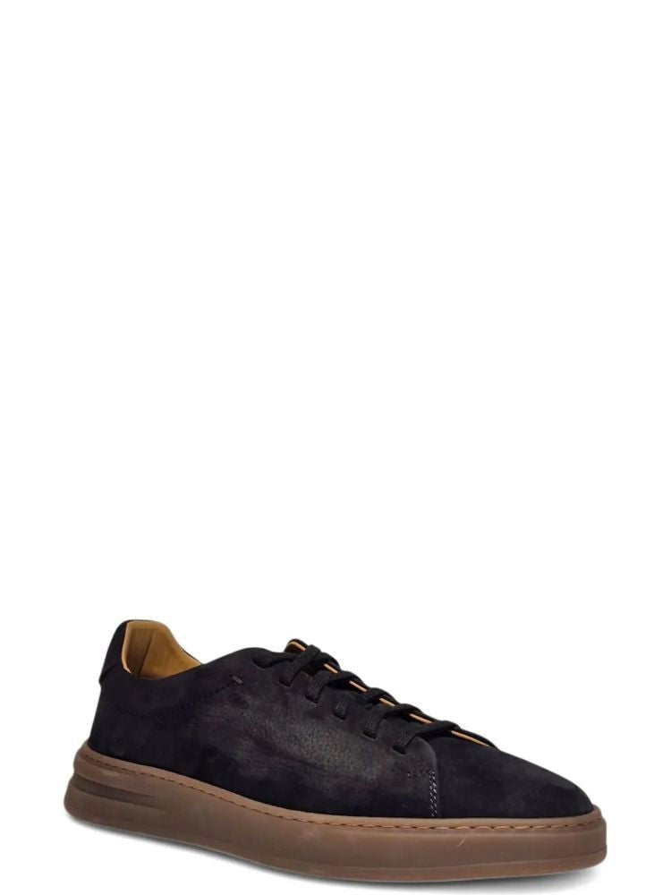Henderson Black Low-Top Rubber Sole Leather Sneakers