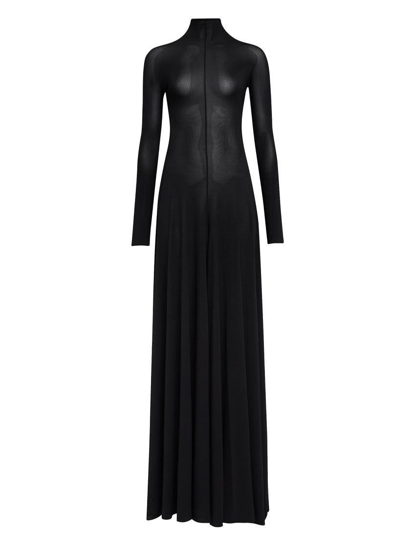 Alaïa Fitted Sheer Black Maxi Dress With Pleated Skirt