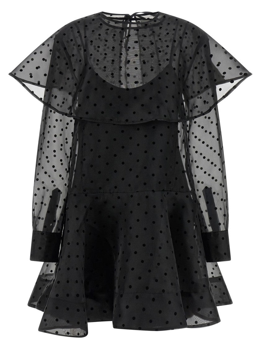 Ganni 'Black Organza Circle Collar' Dress