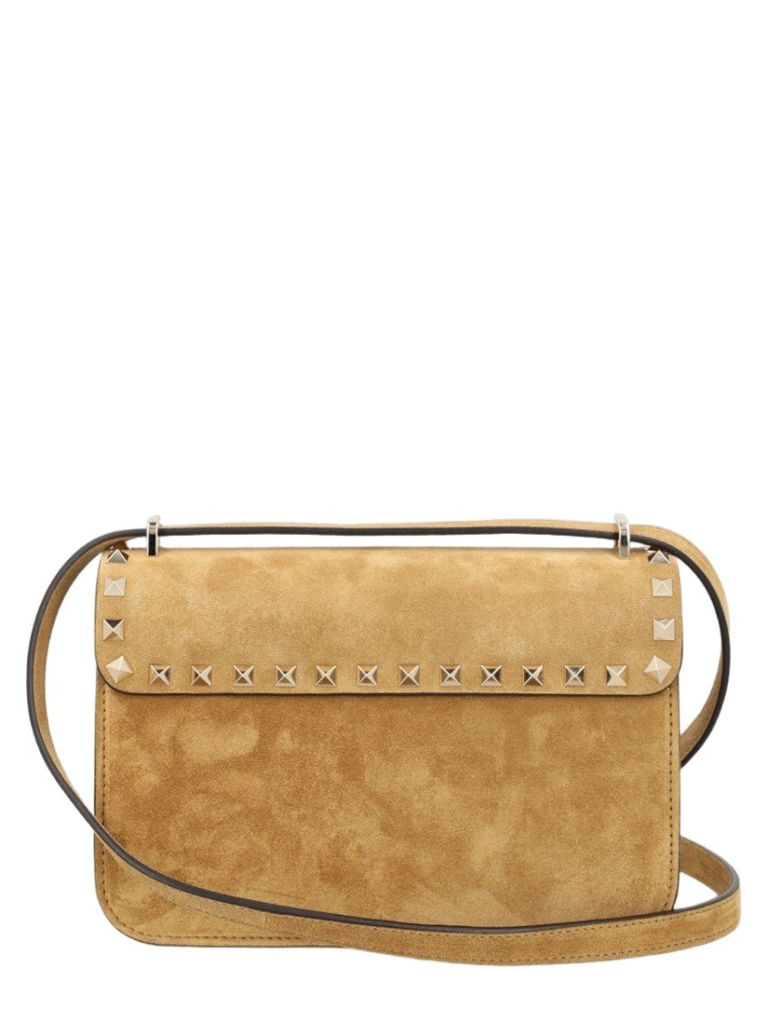 Valentino Garavani Suede Shoulder Bag With Pyramid Studs And Adjustable Strap