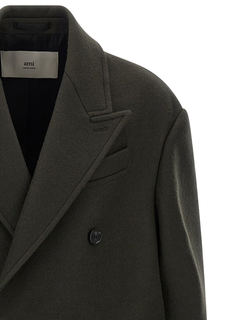 Ami Double-Breasted Virgin Wool Coat With Peak Lapels And Tailored Finish