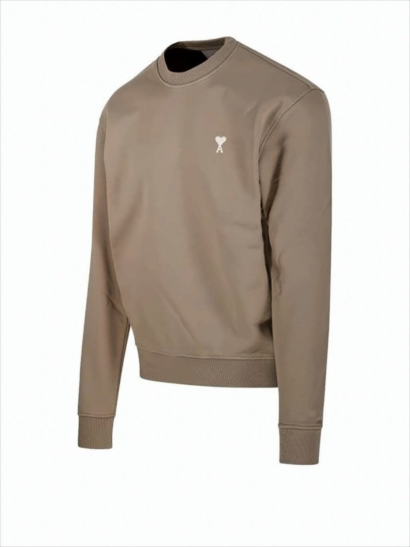 Ami Paris Cropped Brown Sweatshirt With Ribbed Cuffs