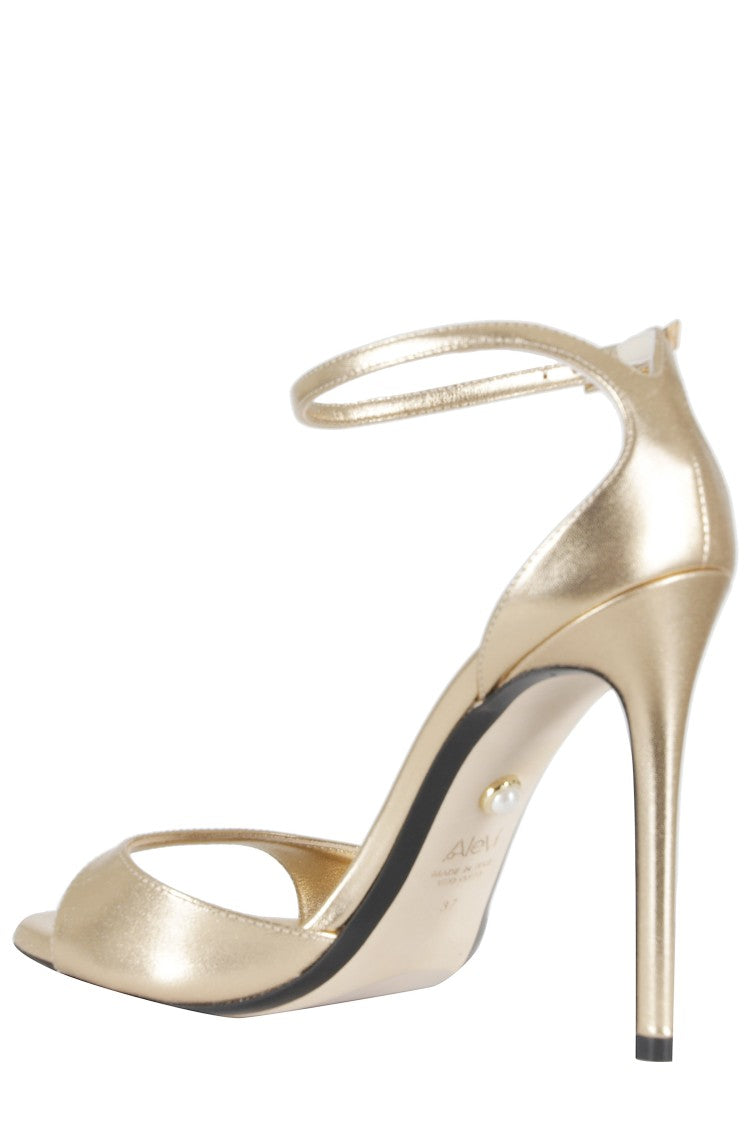 Alevi` Milano Gold Bar 110 Shine Laminated Leather Sandals