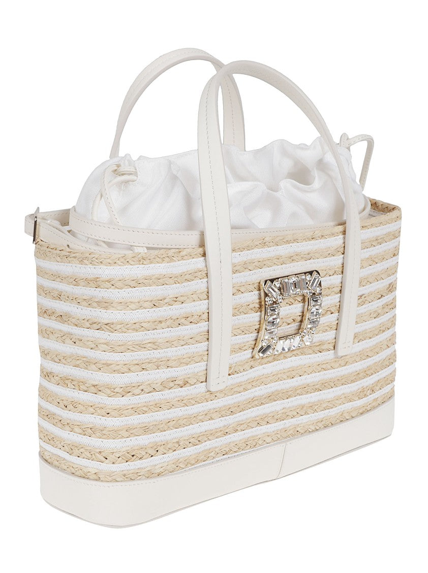 Roger Vivier Structured Handbag With Woven Raffia And Calfskin Accents