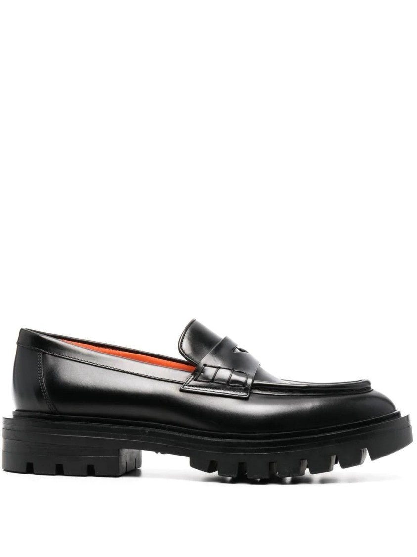 Santoni Classic Penny Strap Loafers With Chunky Rubber Sole
