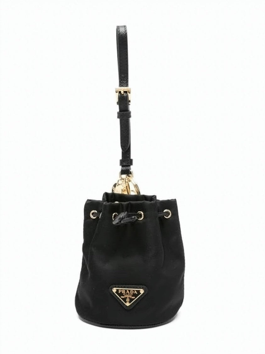 Prada Mini Nylon Bucket Bag Keyring With Triangular Logo