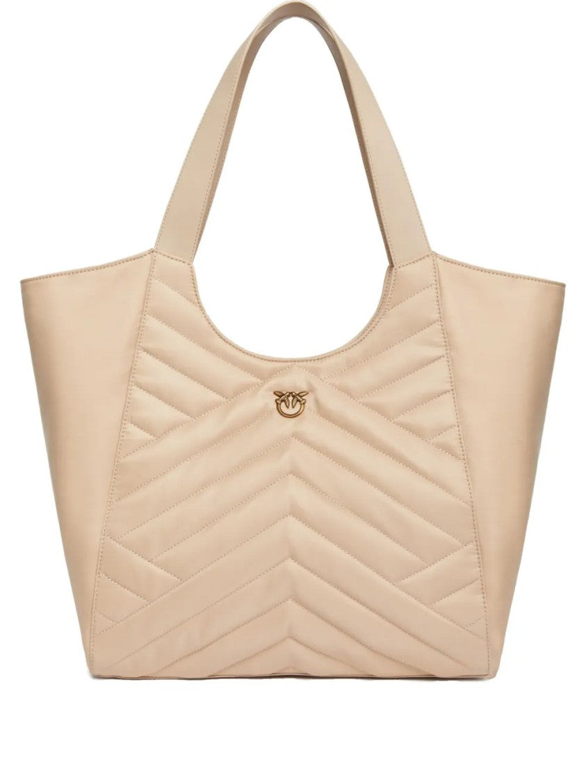 Pinko Quilted Grey Nylon Tote Bag