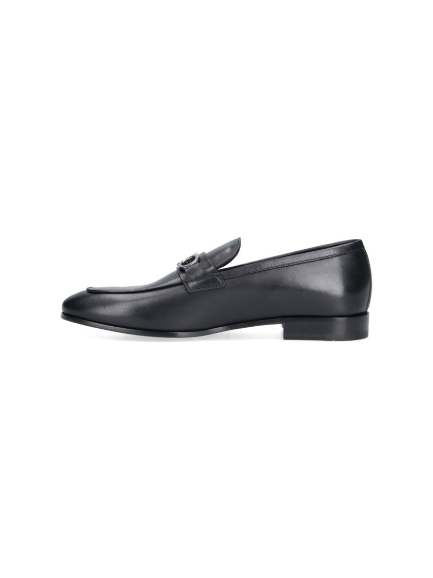 Ferragamo Black Gancini Round Toe Leather Loafers