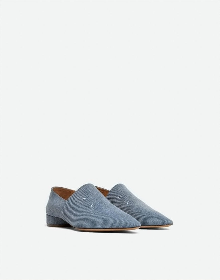 Maison Margiela Pointed Toe Cotton Loafers With Block Heel