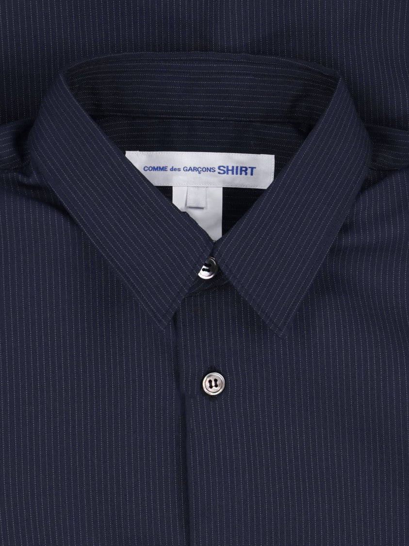 Comme Des Garçons Dark Blue Pinstripe Wool-Blend Casual Shirt