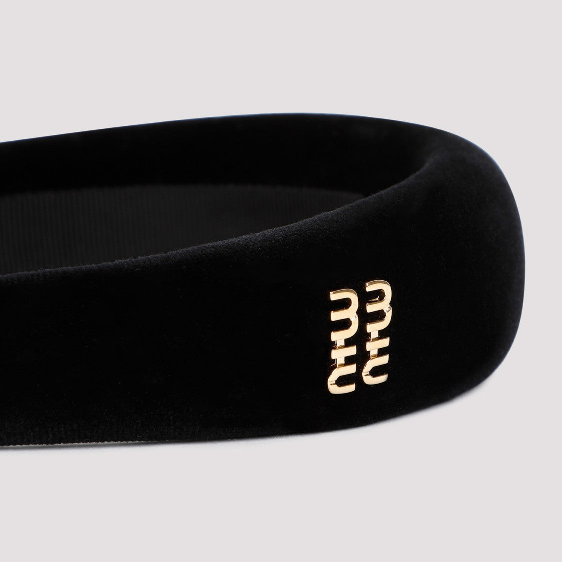 Miu Miu Black Velvet Padded Headband With Fuchsia Accent