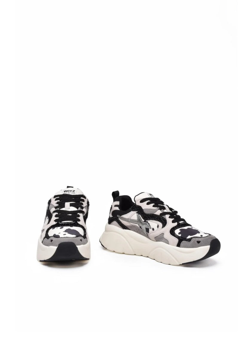 W6yz Just Say Wizz White/Black Leather Chunky Sneakers