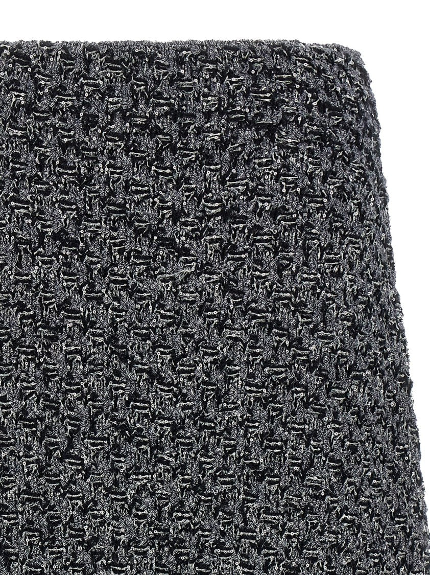 Fabiana Filippi Midi Tweed Denim Effect Skirt With Micro Sequins