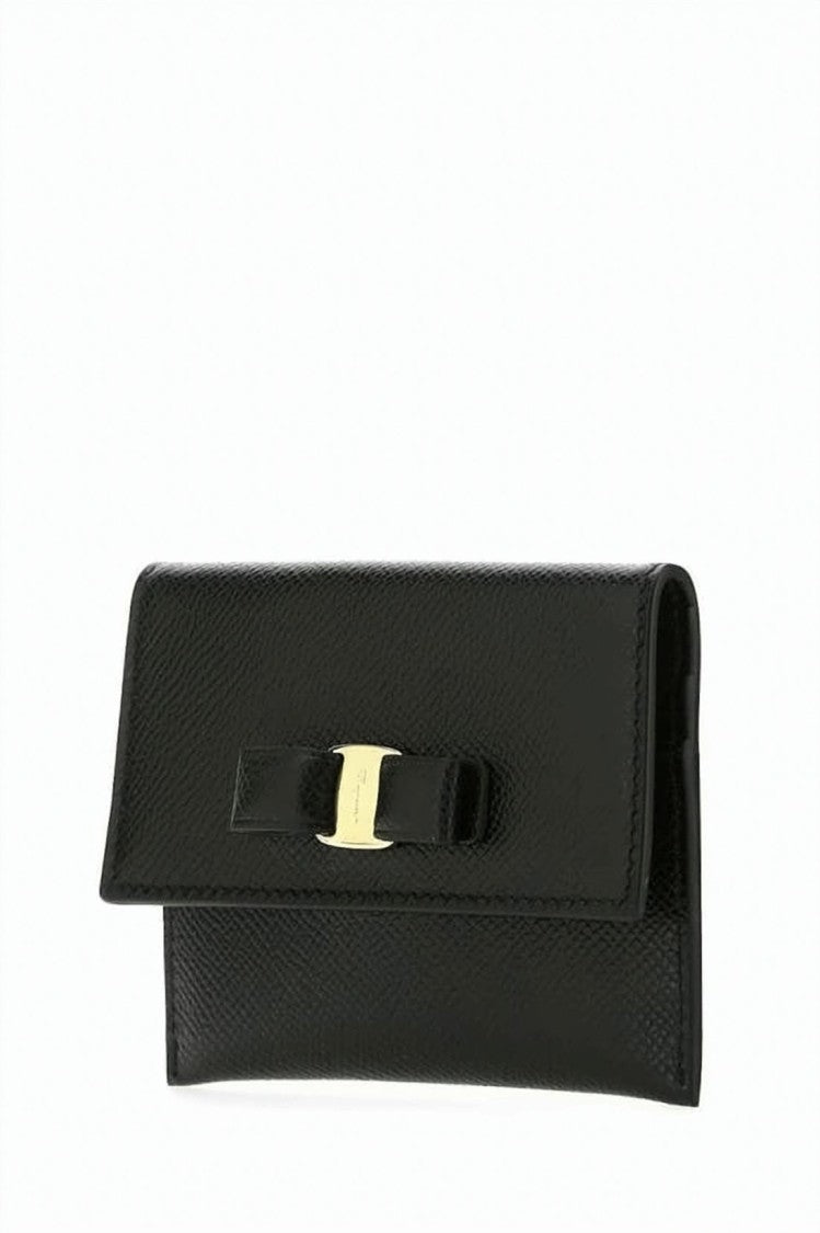 Salvatore Ferragamo Textured Leather Cardholder With Flap Closure And Gold-Tone Accent