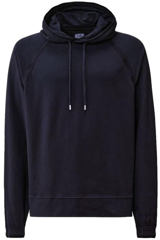 C.P. Company Dark Navy Pullover Hoodie With Drawstring Hood And Ribbed Cuffs