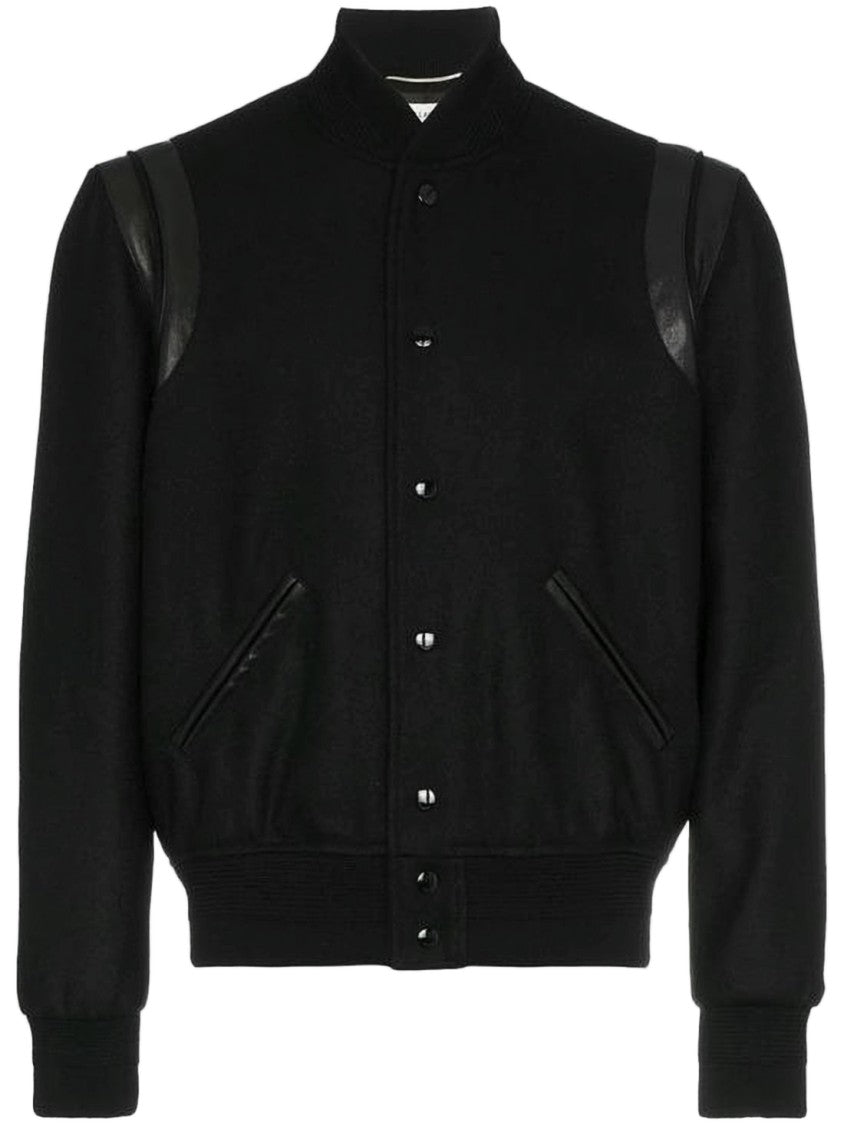 Saint Laurent Classic Bomber Jacket With Leather Shoulder Accents