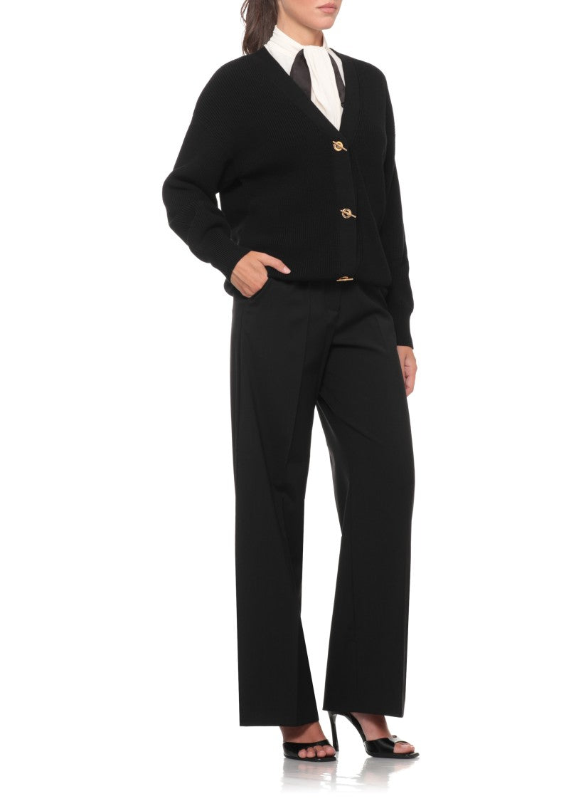 Elisabetta Franchi Ribbed Black Sweater With Gold T-Closure And Cropped Fit