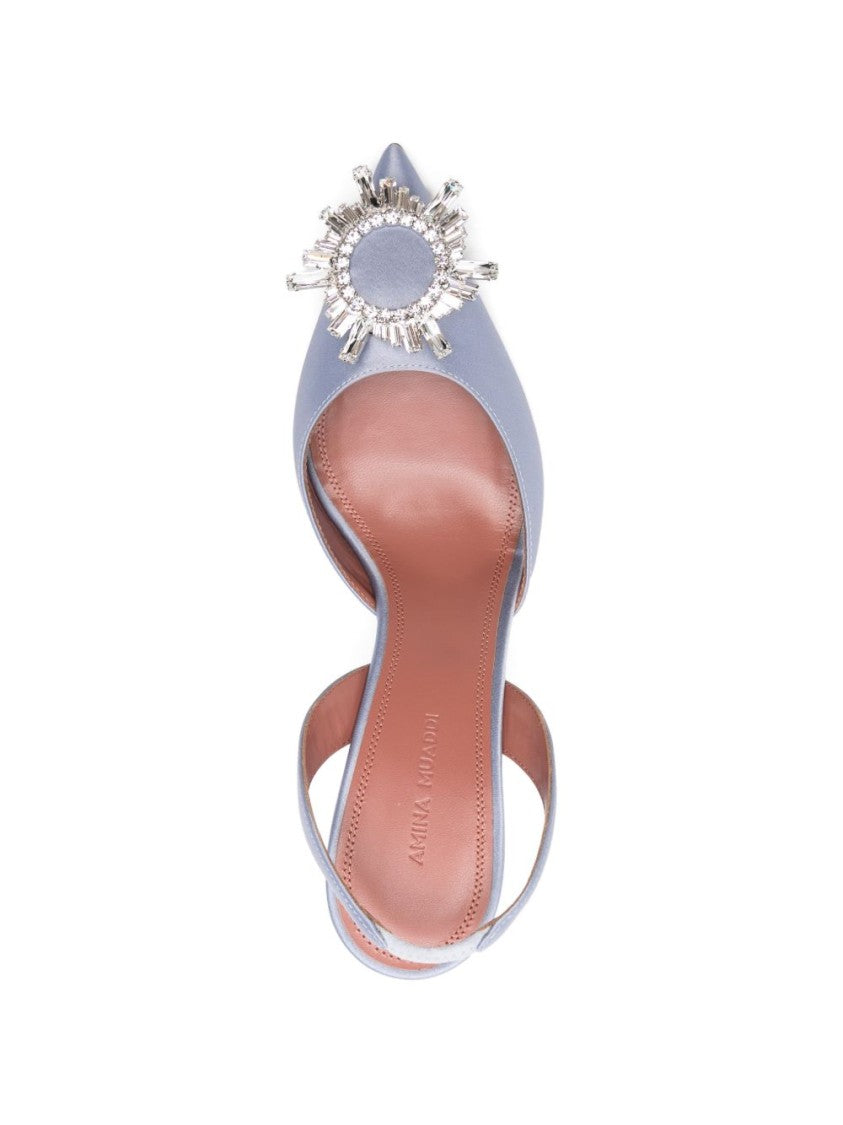 Amina Muaddi White Satin Hourglass Heel Pumps